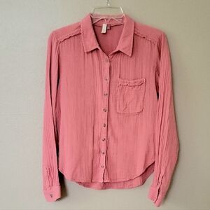 Pilcro Anthropologie Pink Cotton Gauze Button Down Shirt - Size Small
